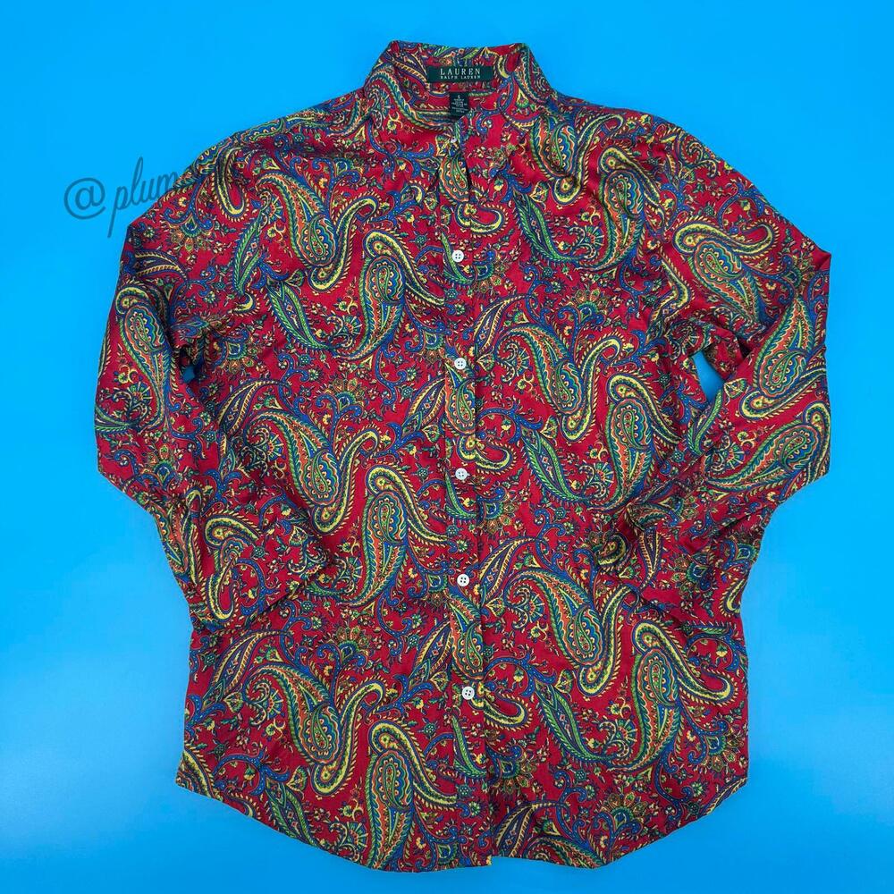 Vintage Lauren Ralph Lauren 90s Retro Paisley Colorful Womens Button Up Size S